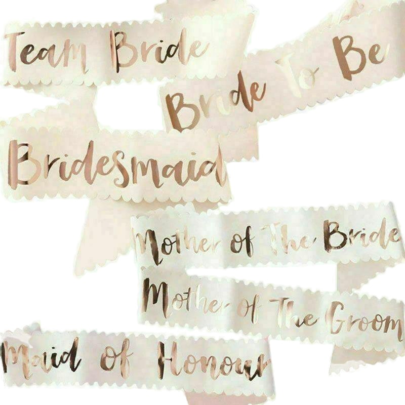 Rose Gold Hens Sash Sashes Bride Bridesmaid Maid Of Honour The Groom Mother