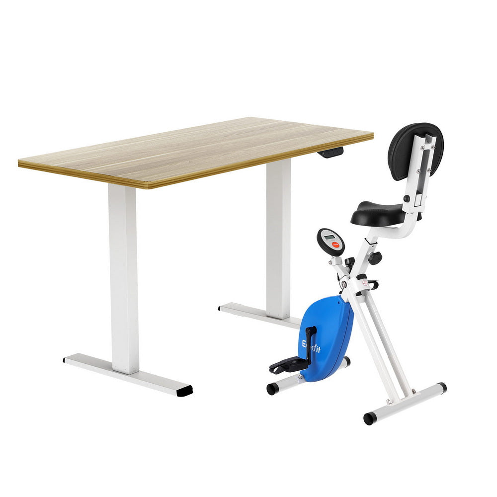 Artiss Under Desk Folding X-Bike with 140cm Automatic Standing Desk Magnetic Resistance Oak