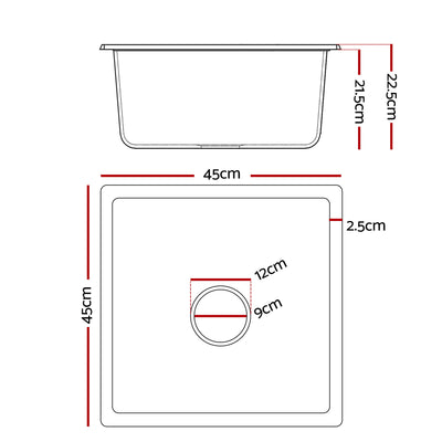 Cefito Kitchen Sink 45x45cm Granite Stone Sink Single Bowl White