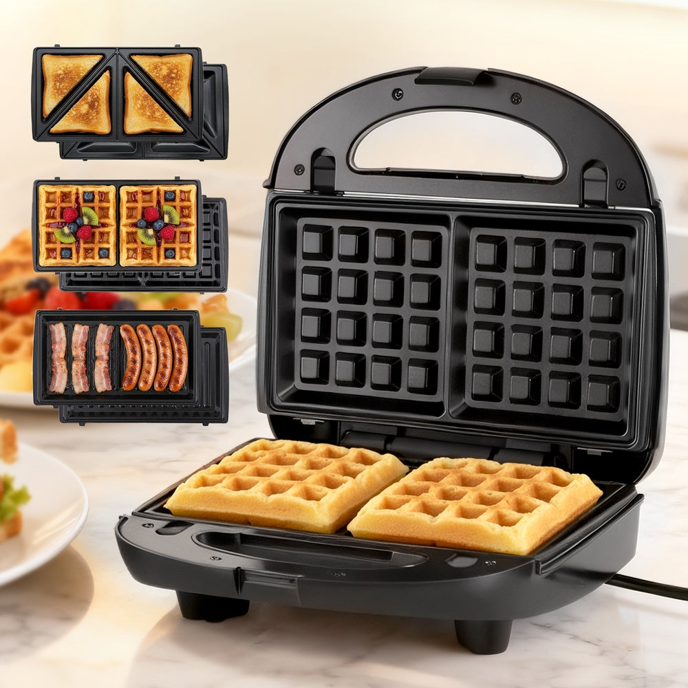 Devanti 3-in-1 Sandwich Press Waffle Maker Panini Press Grill 850W