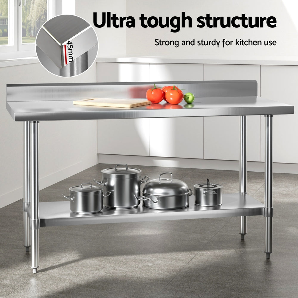 Cefito Stainless Steel Kitchen Bench w/ Splashback 1500x600MM 430