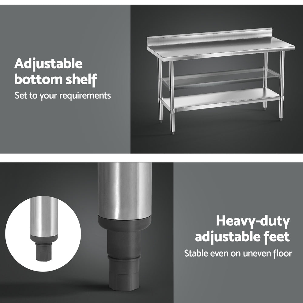 Cefito Stainless Steel Kitchen Bench w/ Splashback 1500x600MM 430