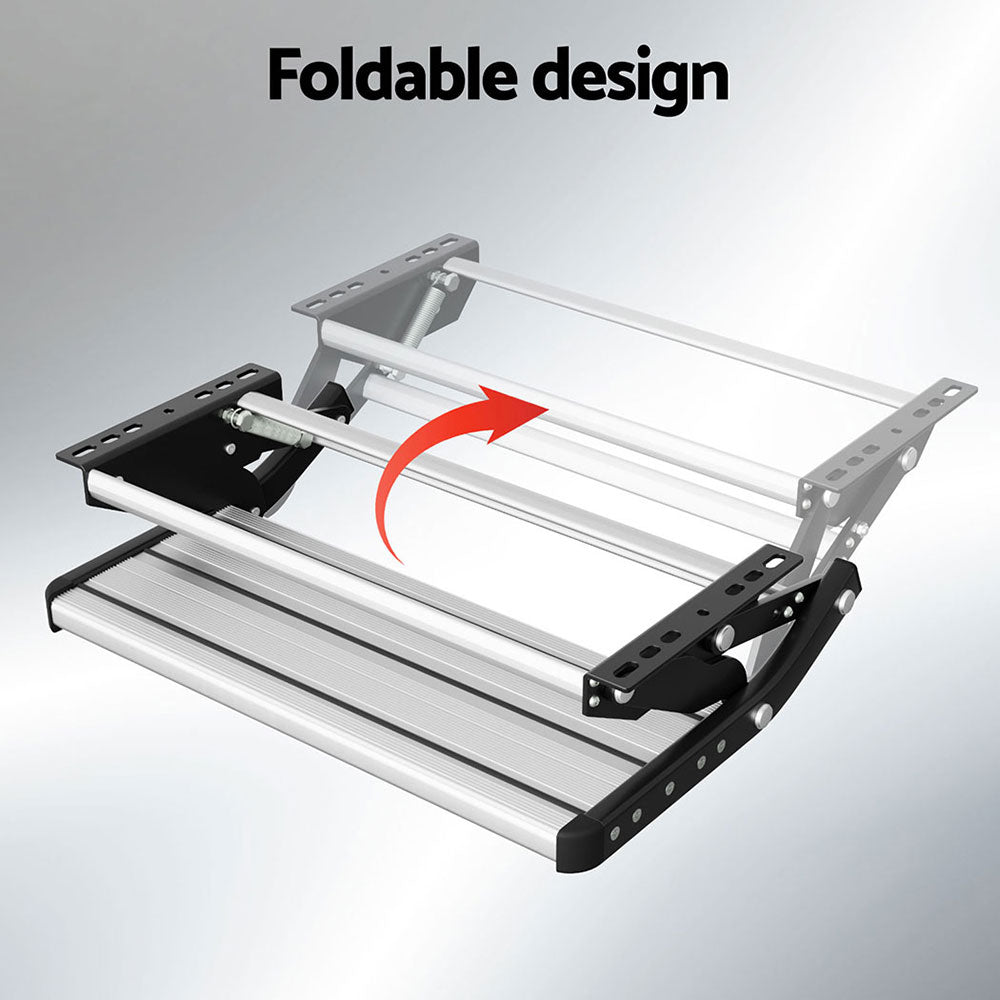 Weisshorn Manual Pull Out Caravan Step Folding RV Entry Stair 200KG Capacity Non-Slip Aluminium