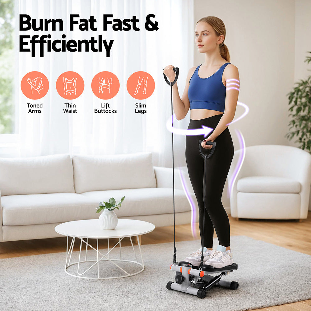 Everfit Mini Stepper with Resistance Rope Aerobic for Exercise Compact Home Workout Grey