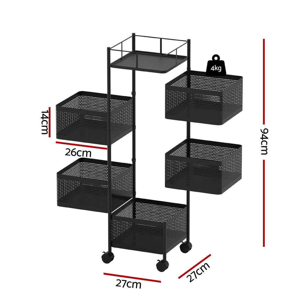 Artiss Storage Trolley Kitchen Cart 5 Tiers Storage Rack Black