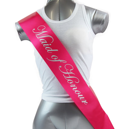 Sashes Hens Sash Party Hot Pink/Silver - Maid Of Honour