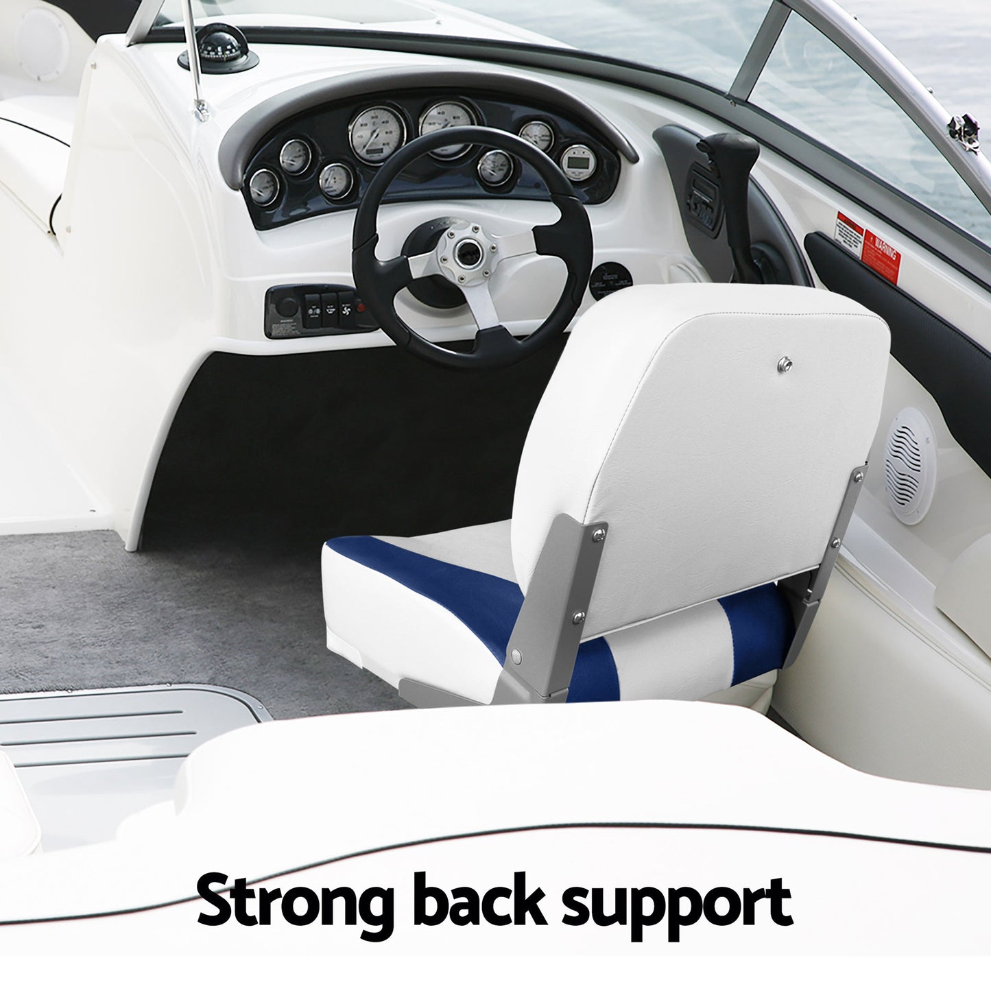 Seamanship 2X Folding Boat Seats with 2X Adjustable Pedestals 55–75cm Marine Swivel Low Back 13cm Padding White Blue