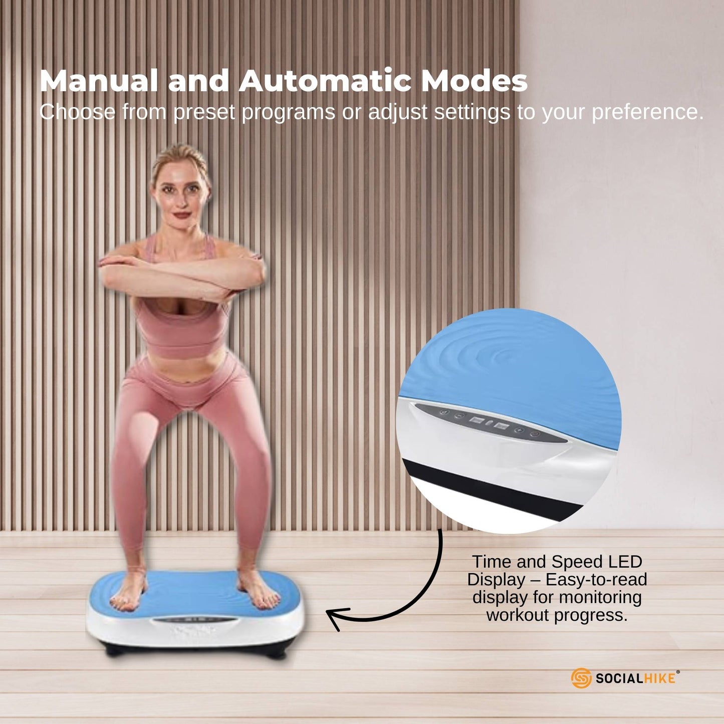 Social Hike 55cm Vibration Plate Machine Full Body Exercise Platform 200W Blue