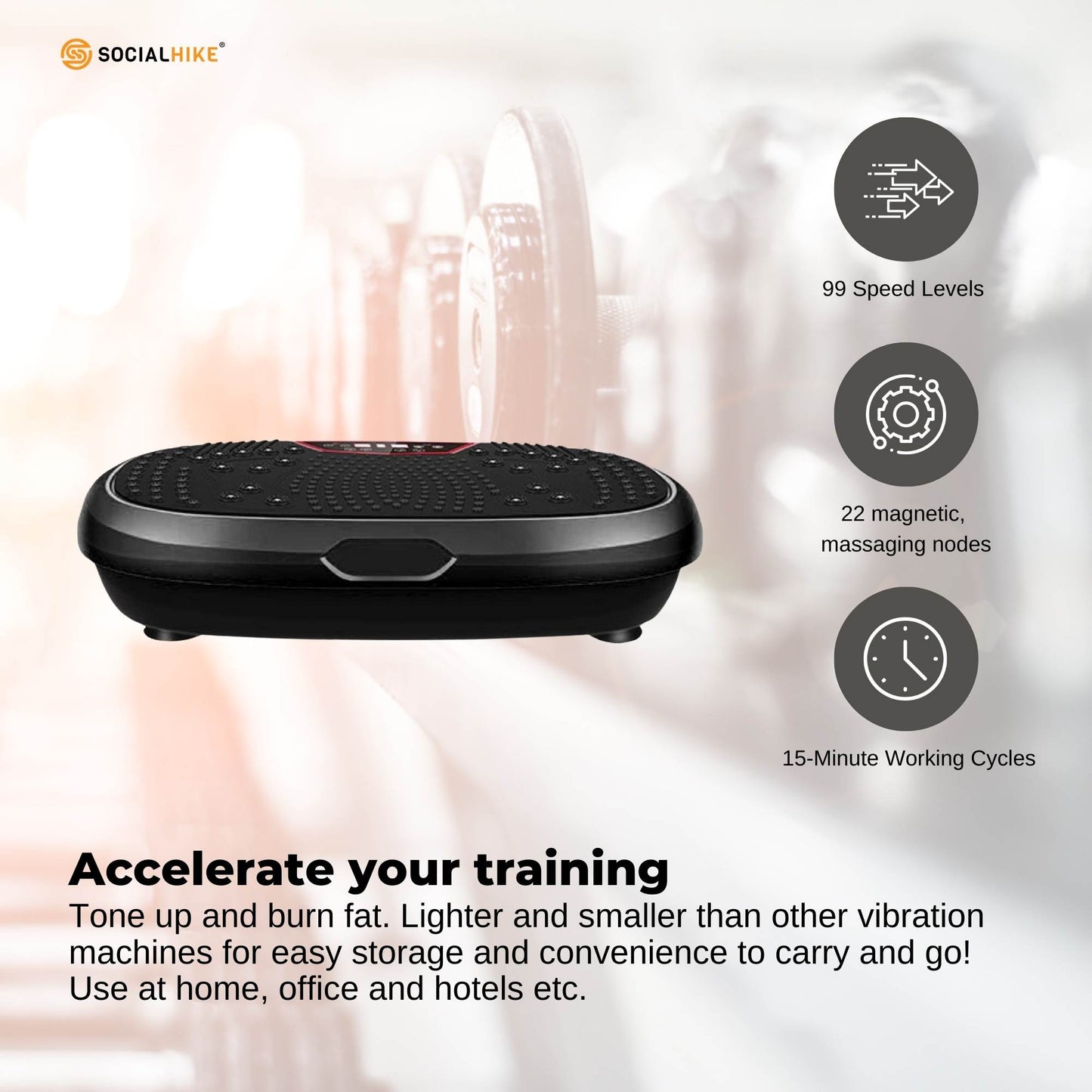 Social Hike Black Mini Vibration Plate - Vibrating Exercise Machine Platform