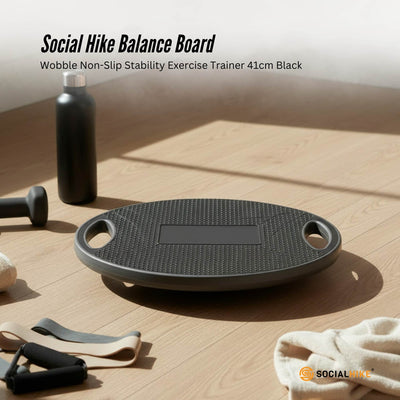 Social Hike Balance Board Wobble 41cm - Non-Slip Round Exercise Trainer Black