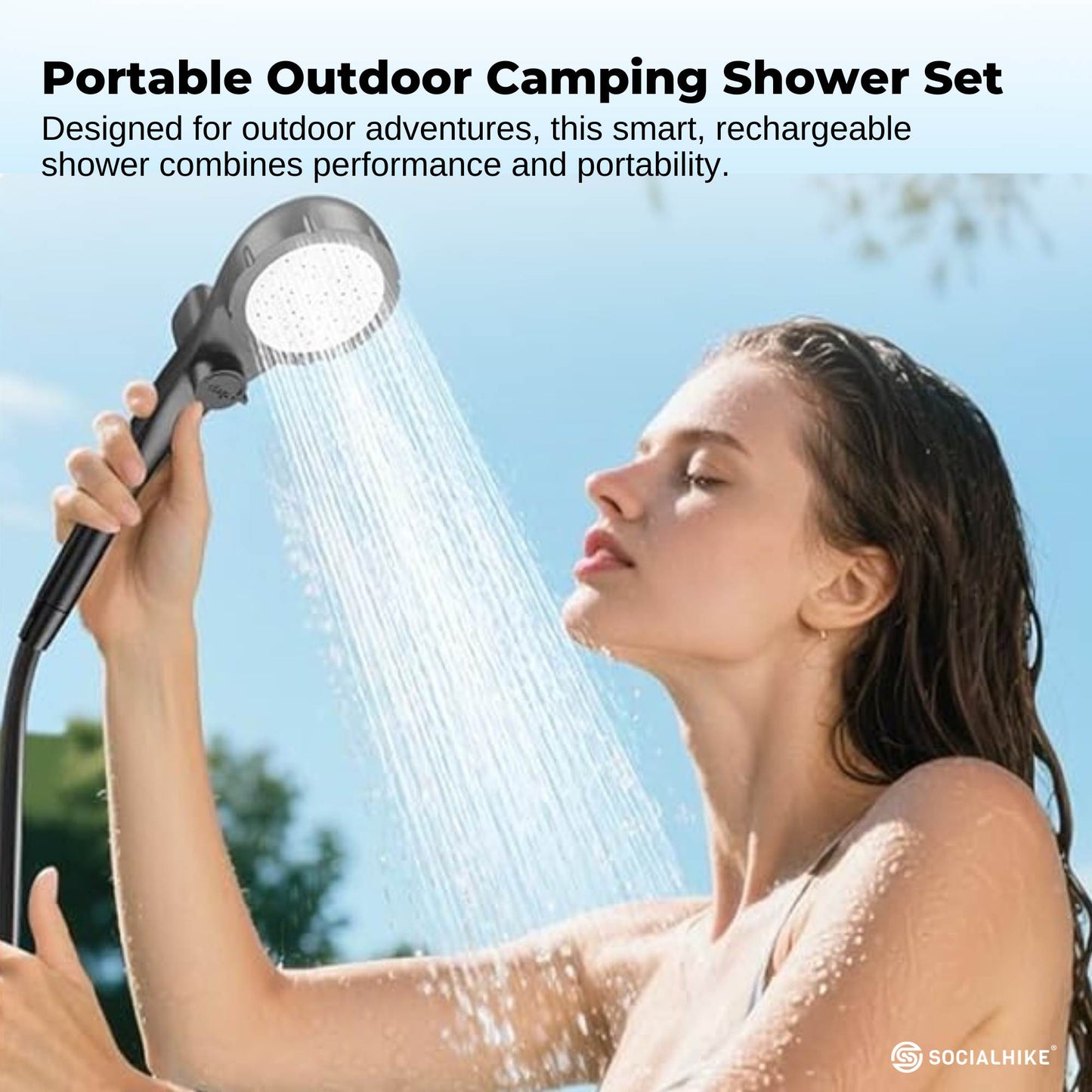 Social Hike Portable Camping Shower Kit - 6000MAh Outdoor Rechargeable Pump LED
