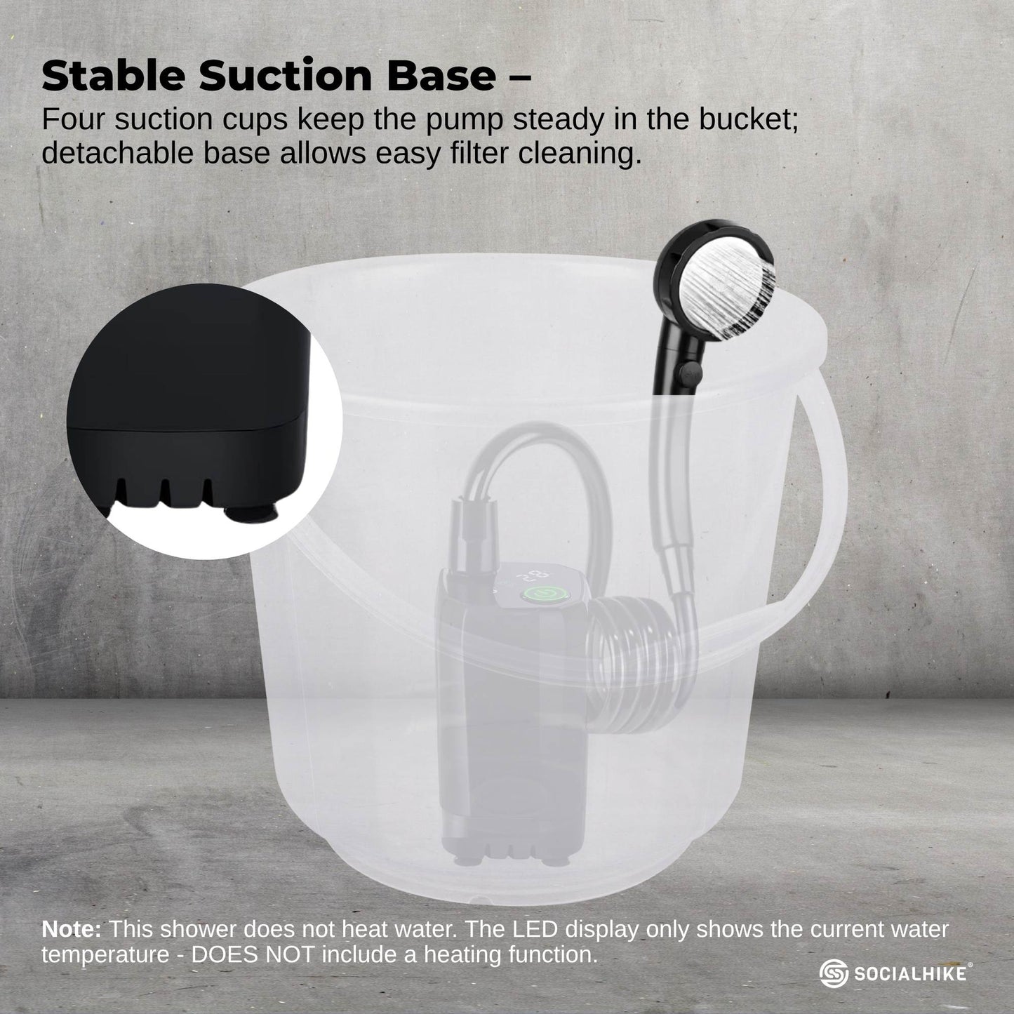 Social Hike Portable Camping Shower Kit - 6000MAh Outdoor Rechargeable Pump LED