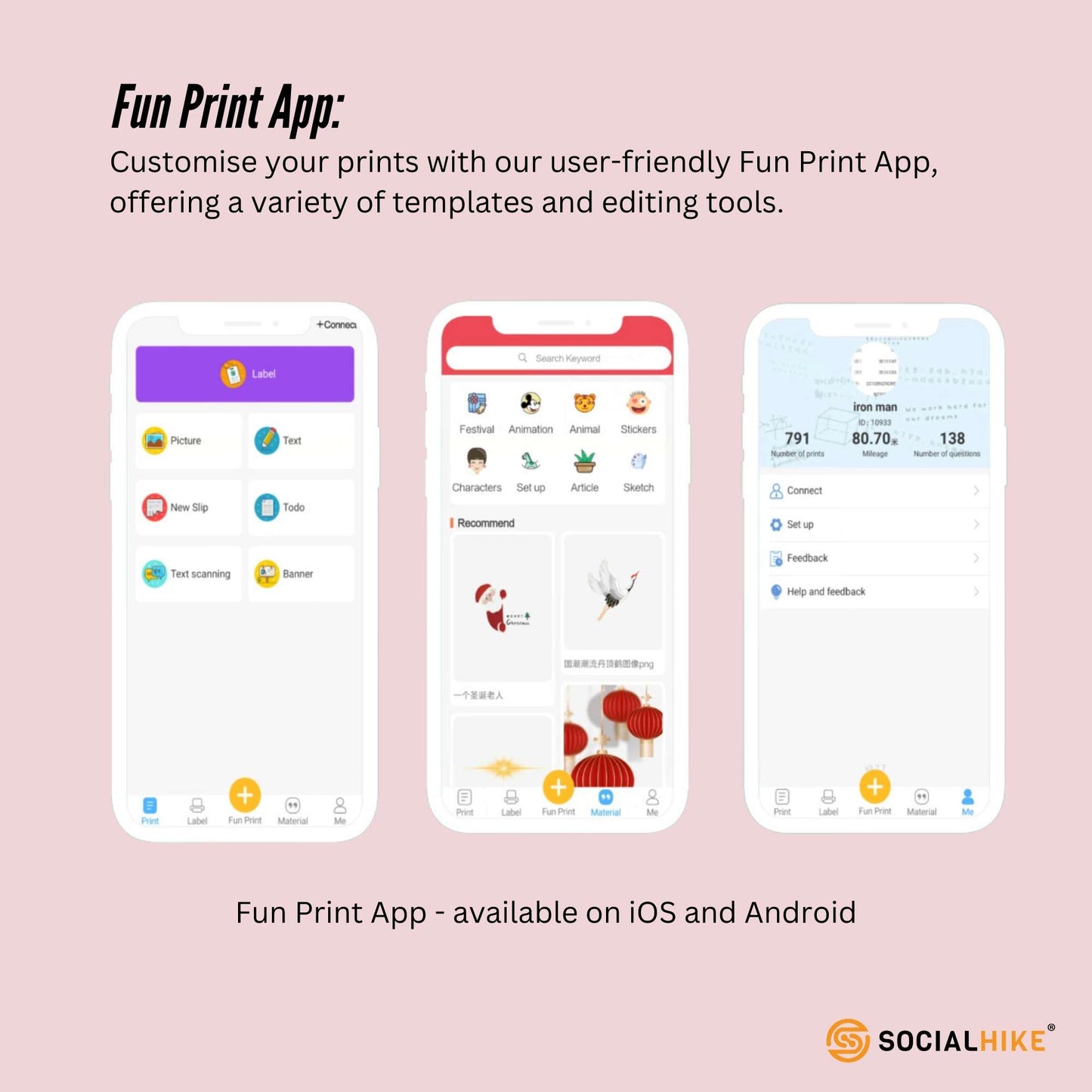 Social Hike Portable Mini Printer White - Inkless Bluetooth Phone Pocket Thermal Printing