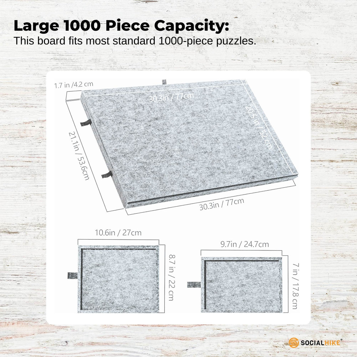 Social Hike Puzzle Board 1000 pcs - Felt Tilt Portable Cover Drawers Silver