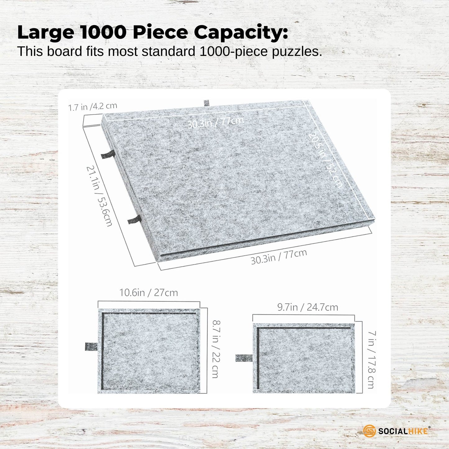 Social Hike Puzzle Board 1000 pcs - Felt Tilting Portable Cover + Drawers Silver