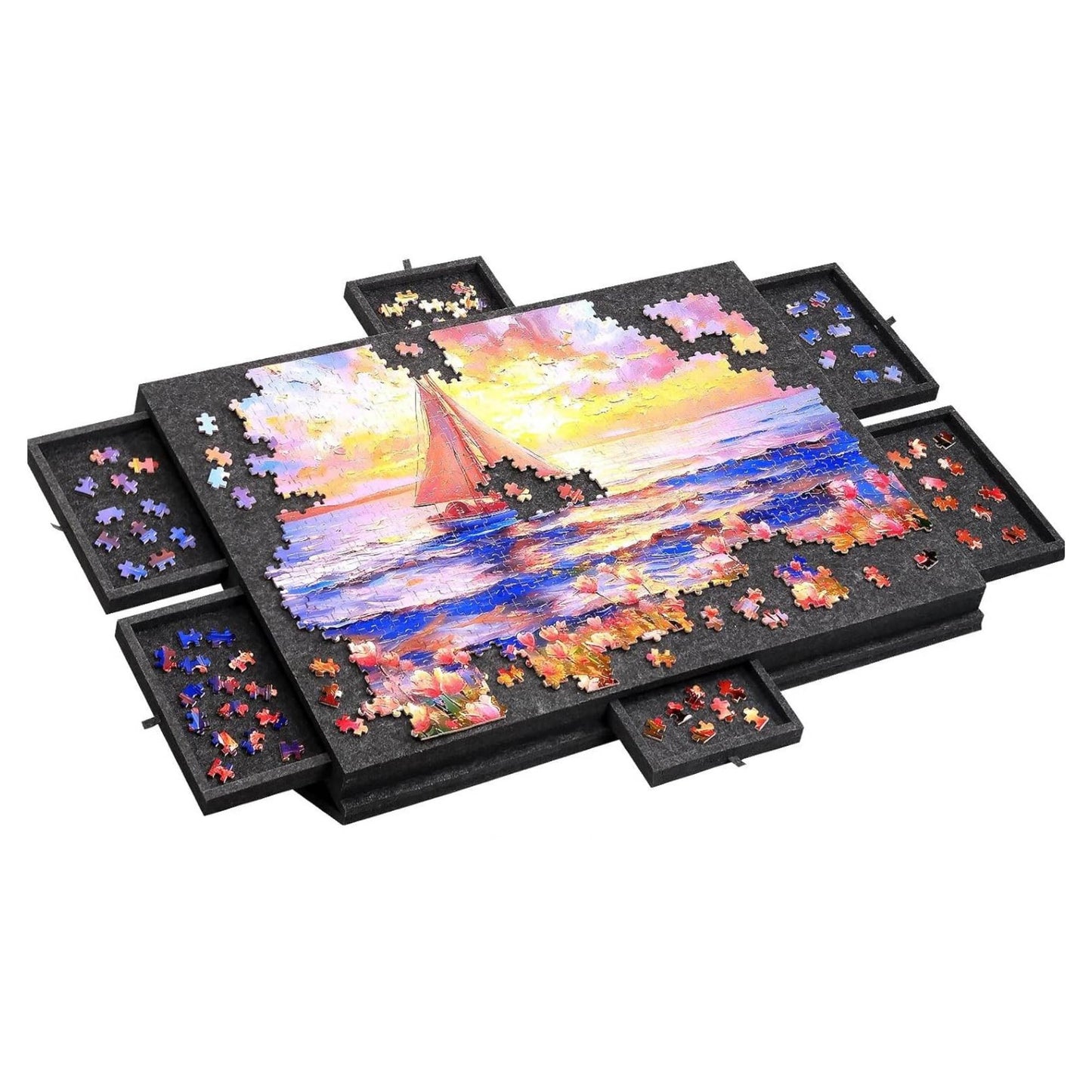 Social Hike Puzzle Board 1500 pcs - Felt Tilting Portable Cover + Drawers Grey