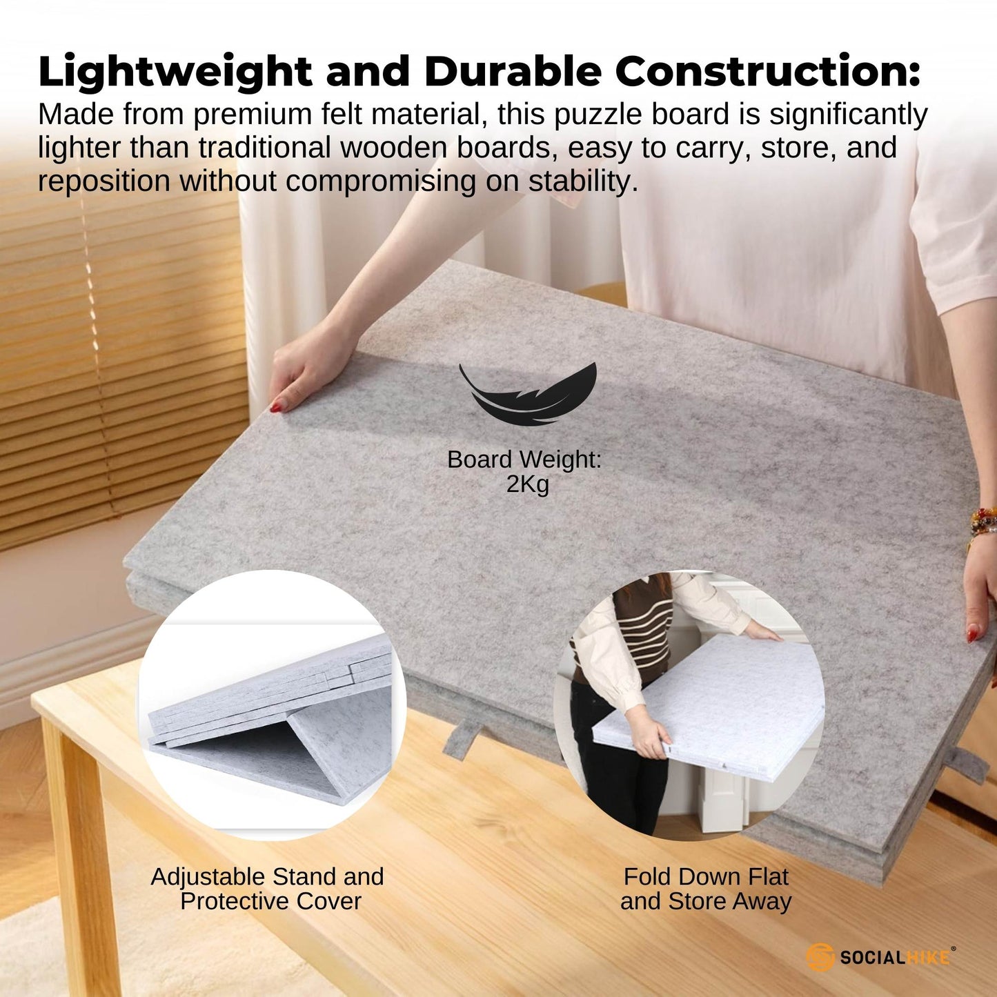 Social Hike Puzzle Board 1500 pcs - Felt Tilting Portable Cover + Drawers Silver