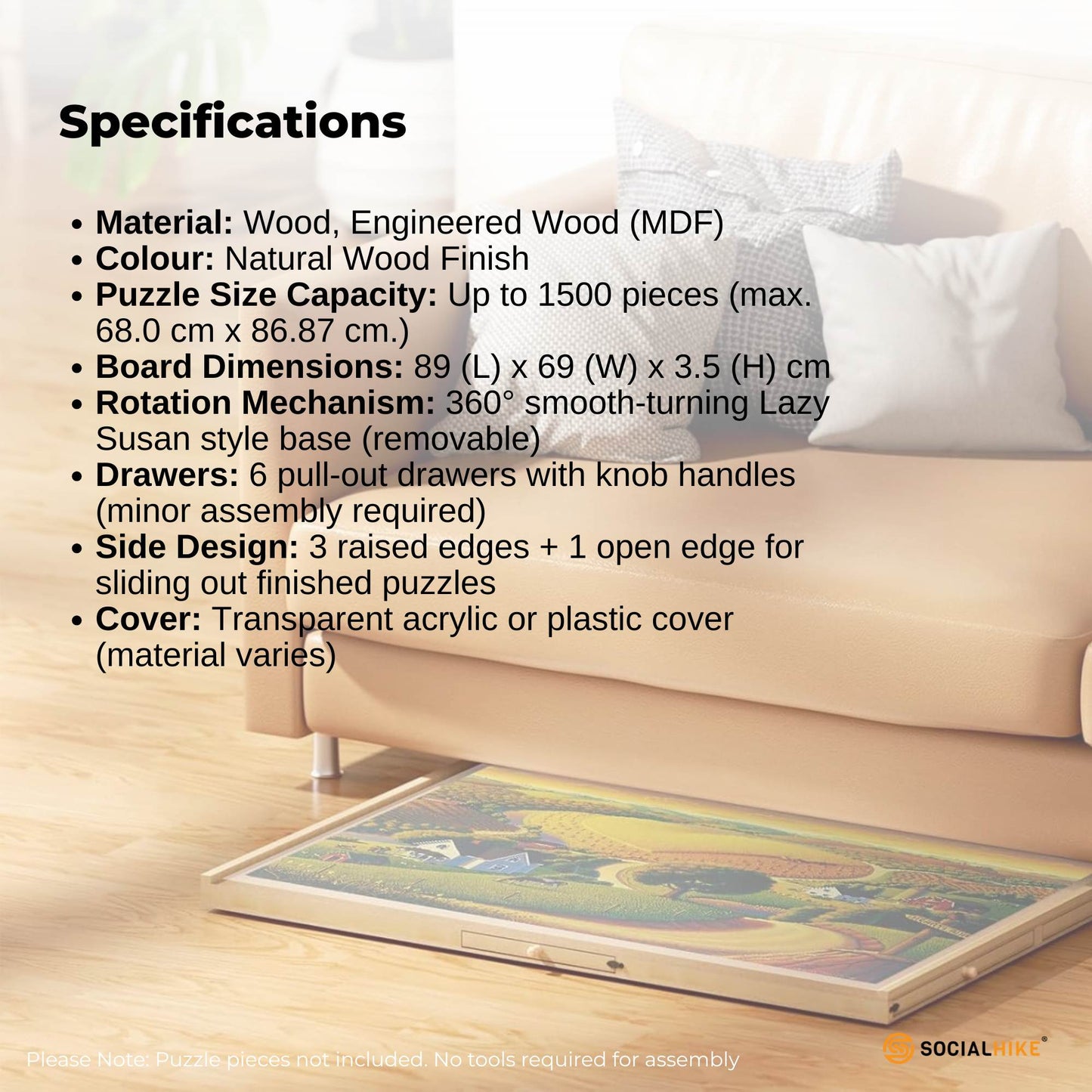 Social Hike Puzzle Board 1500 pcs - Rotating Tabletop with 6 Drawers and Cover