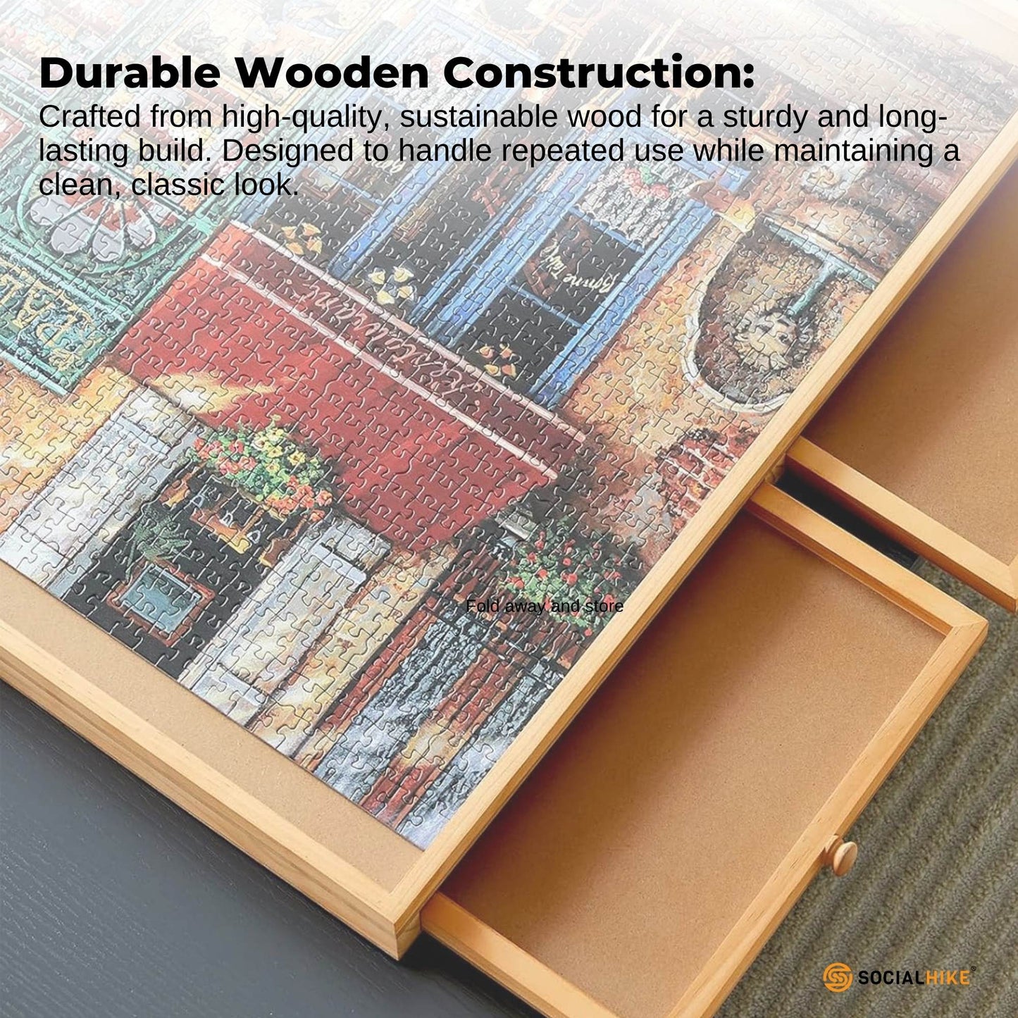 Social Hike Puzzle Board 1500 pcs - Rotating Tabletop with 6 Drawers and Cover