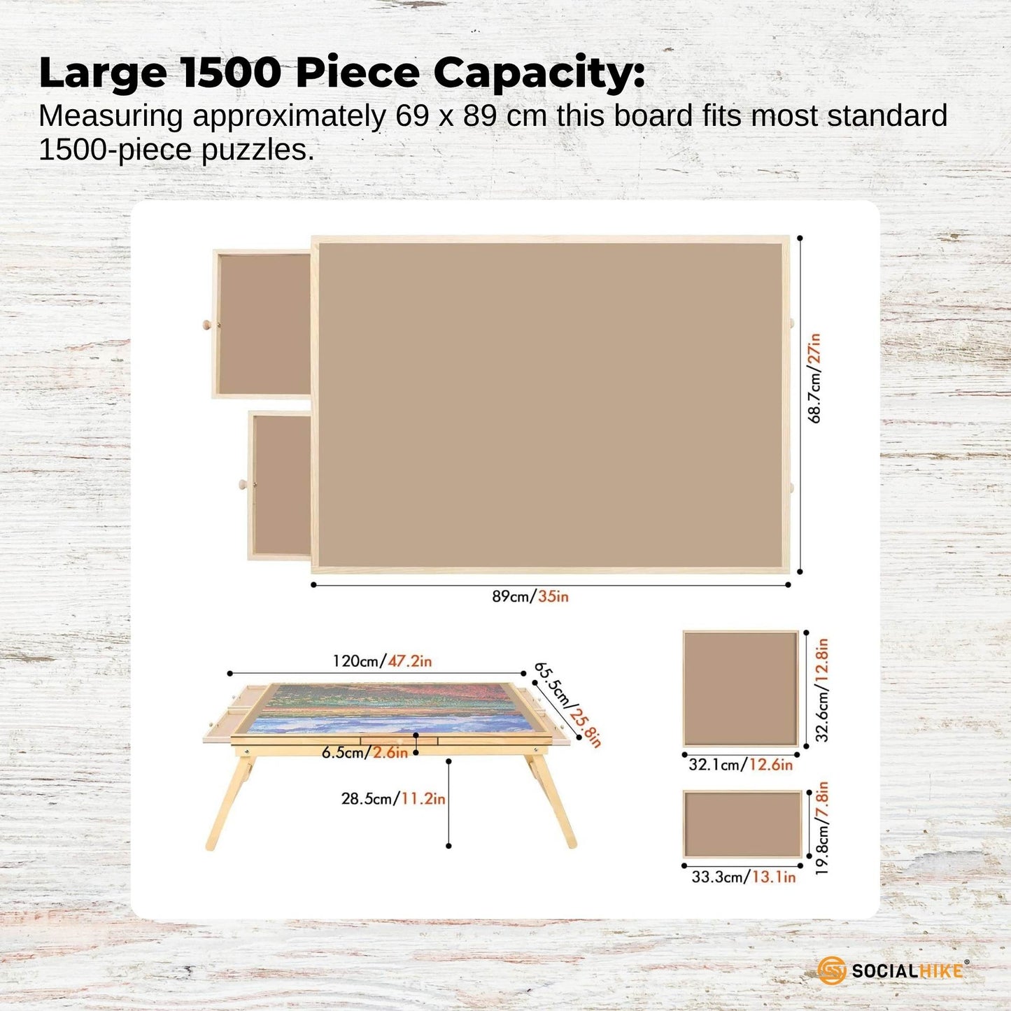 Social Hike Puzzle Board Table 1500 pcs - Folding Legs 6 Drawer with Cover