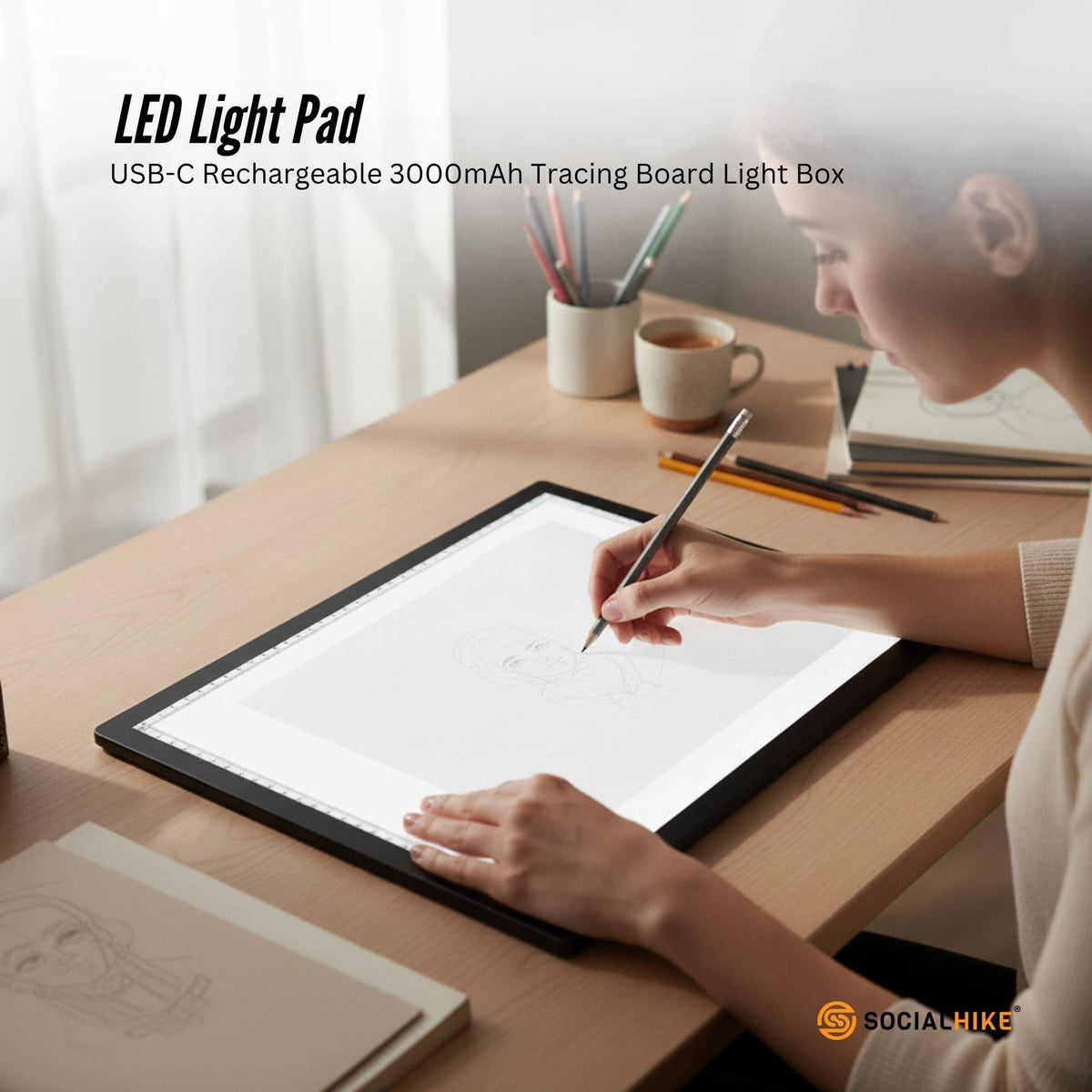 Social Hike Rechargeable LED Tracing Light Box A3 A4 Art Light Pad USB-C