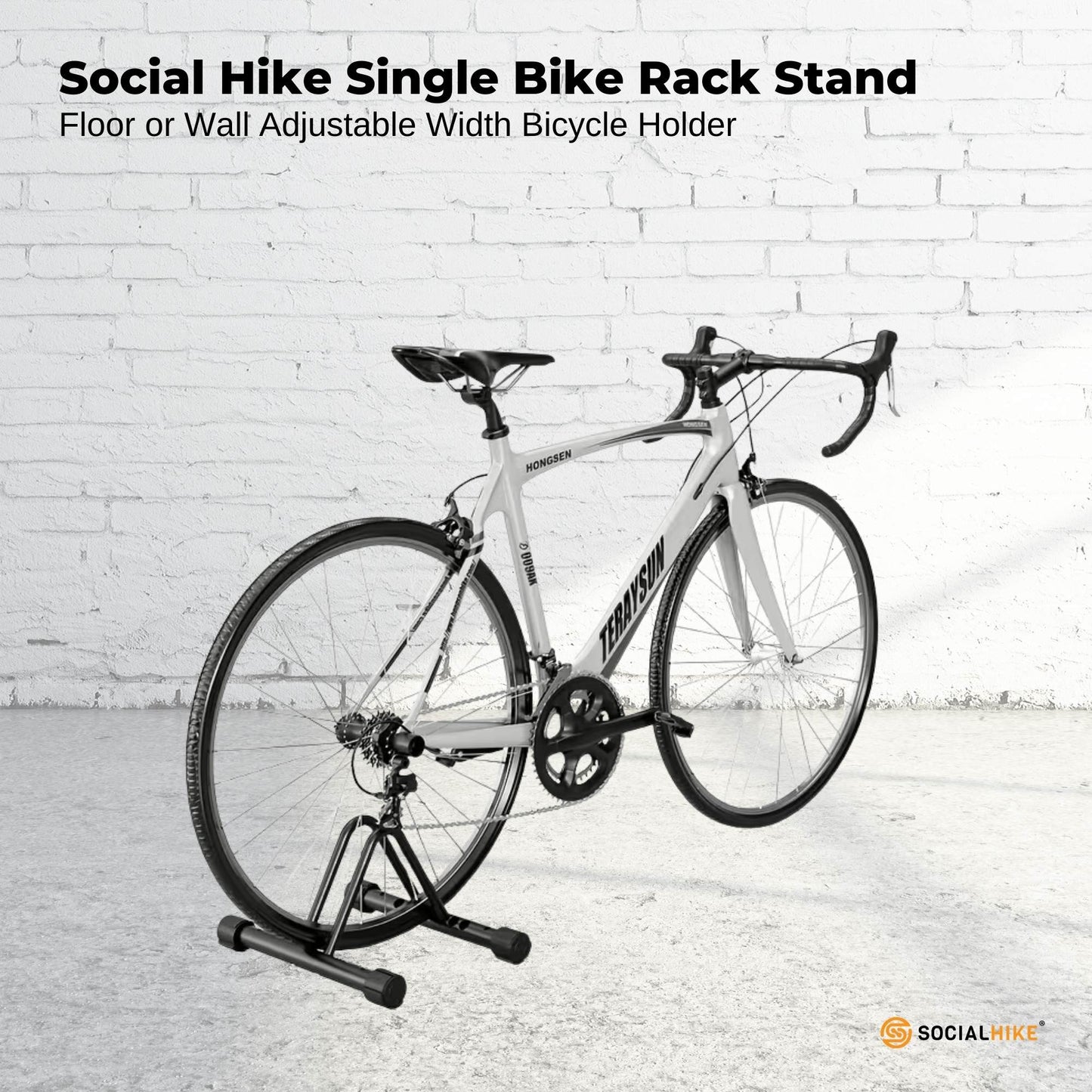Social Hike Single Bike Rack Stand - Floor or Wall Adjustable Width Bicycle Holder