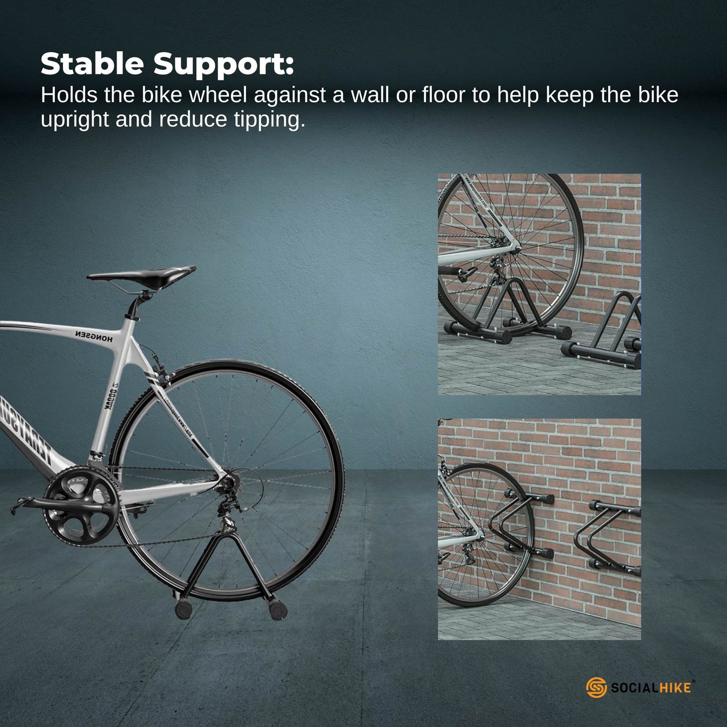 Social Hike Single Bike Rack Stand - Floor or Wall Adjustable Width Bicycle Holder