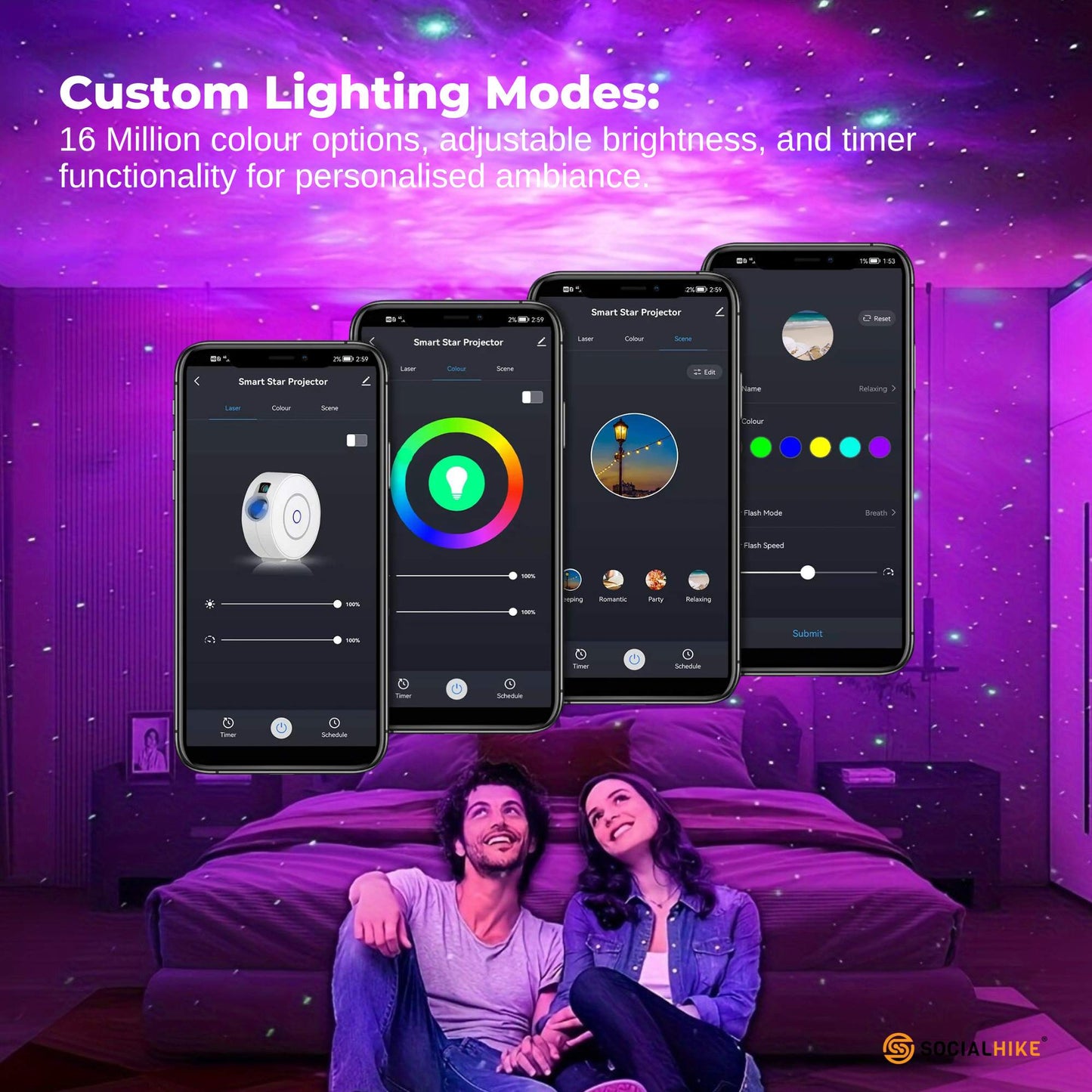 Social Hike Smart Galaxy Star Projector – WiFi LED Light App Voice Control White