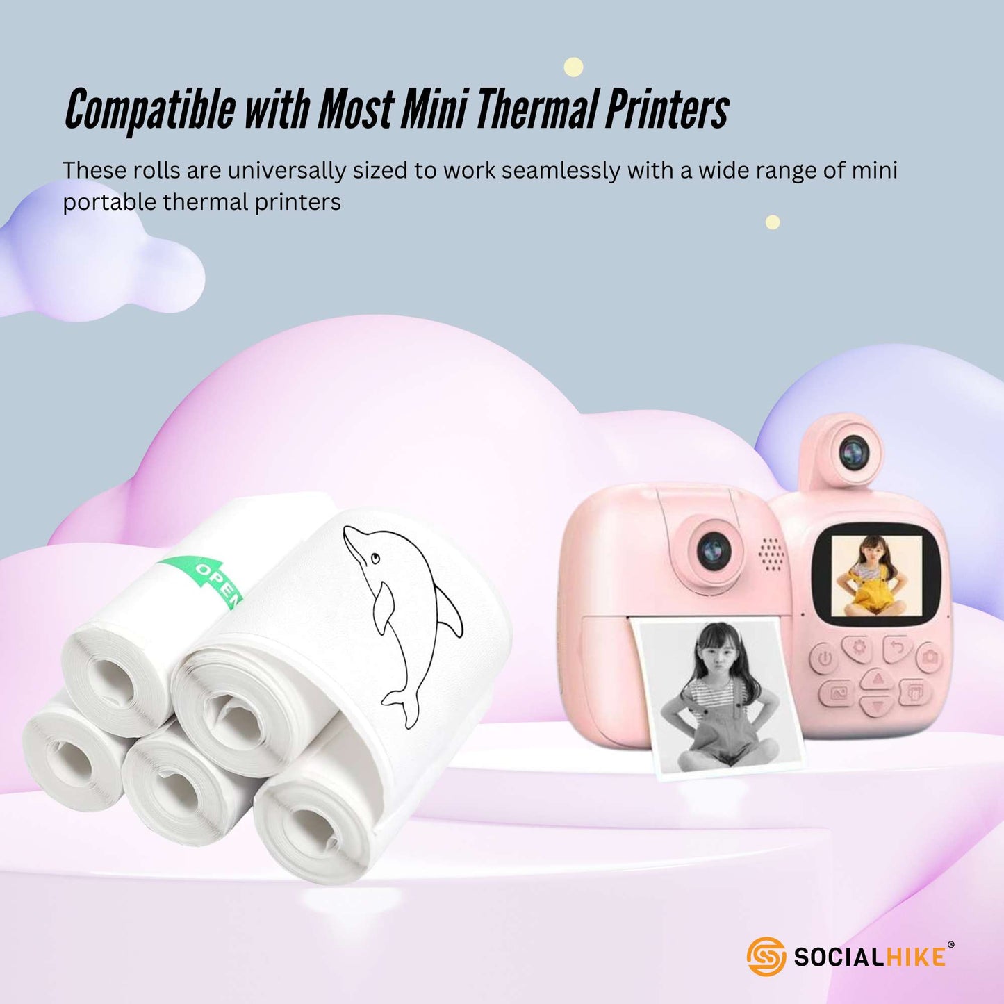 Social Hike 400x Thermal Paper Camera Rolls Sticker - Instant Print Refill Bulk
