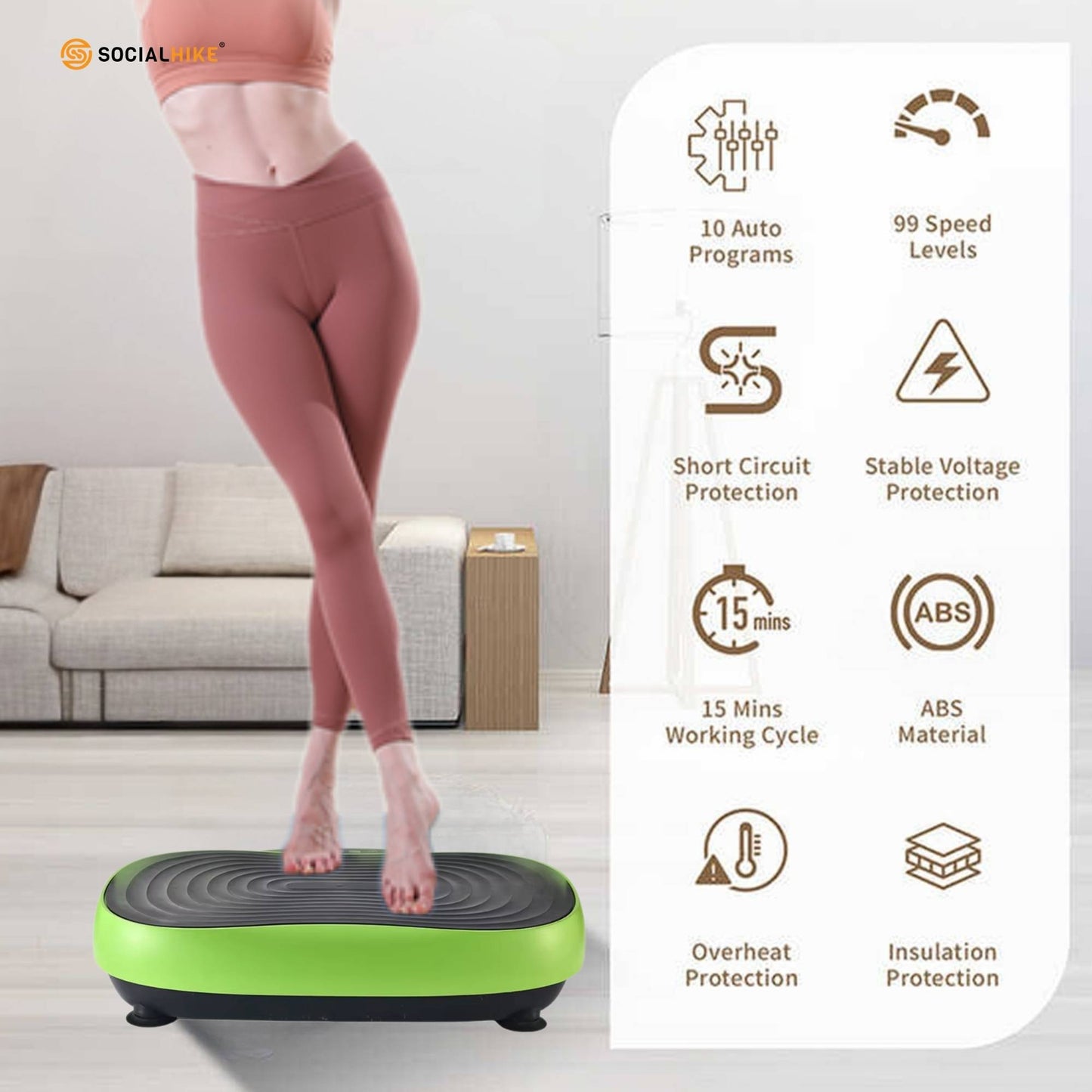 Social Hike Vibration Plate Machine Full Body Vibrating Exercise Platform Green