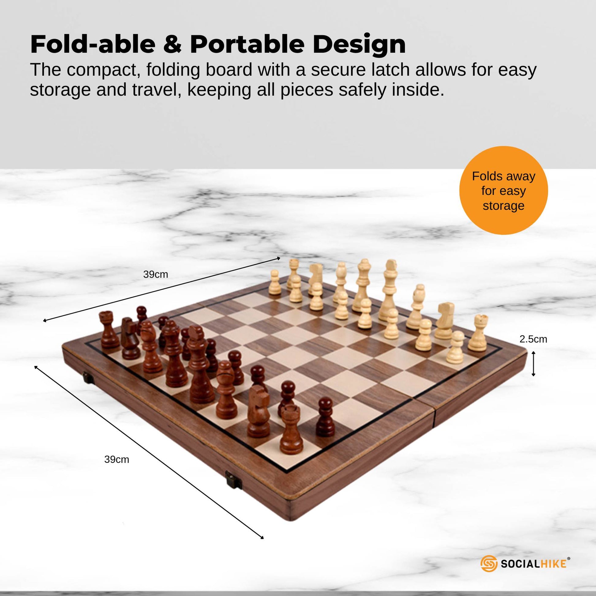 Social Hike Wooden Chess & Checkers 2 in 1 – Magnetic Travel Foldable Board Game