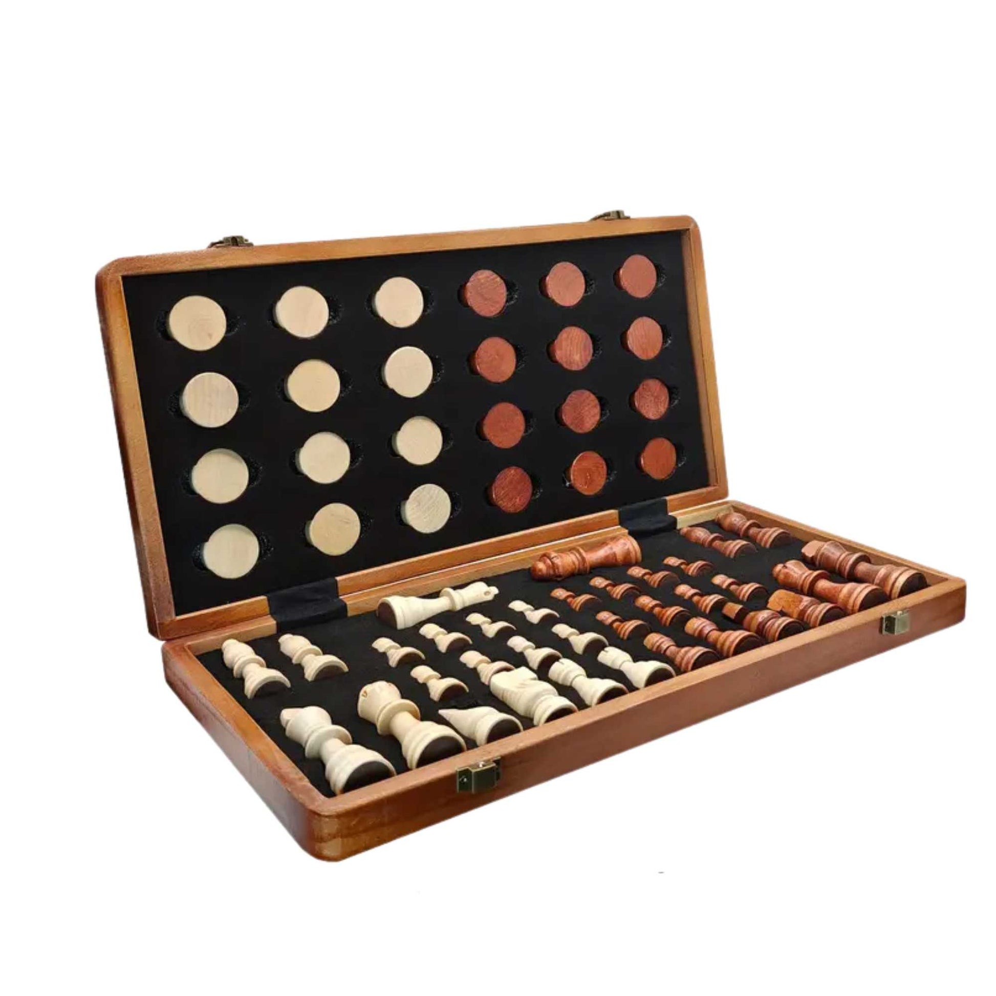 Social Hike Wooden Chess & Checkers 2 in 1 – Magnetic Travel Foldable Board Game