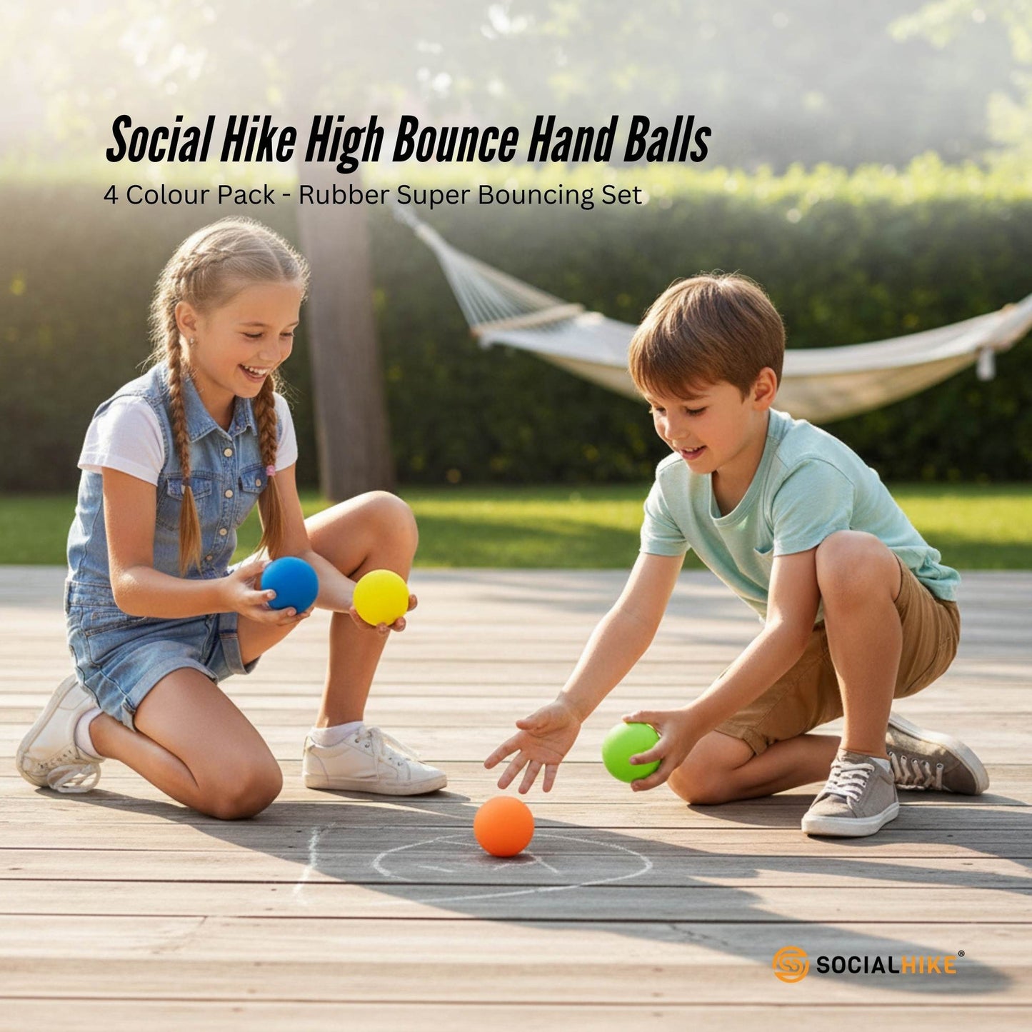 Social Hike High Bounce Hand Balls 4 Colour Pack - Rubber Super Bouncing Set