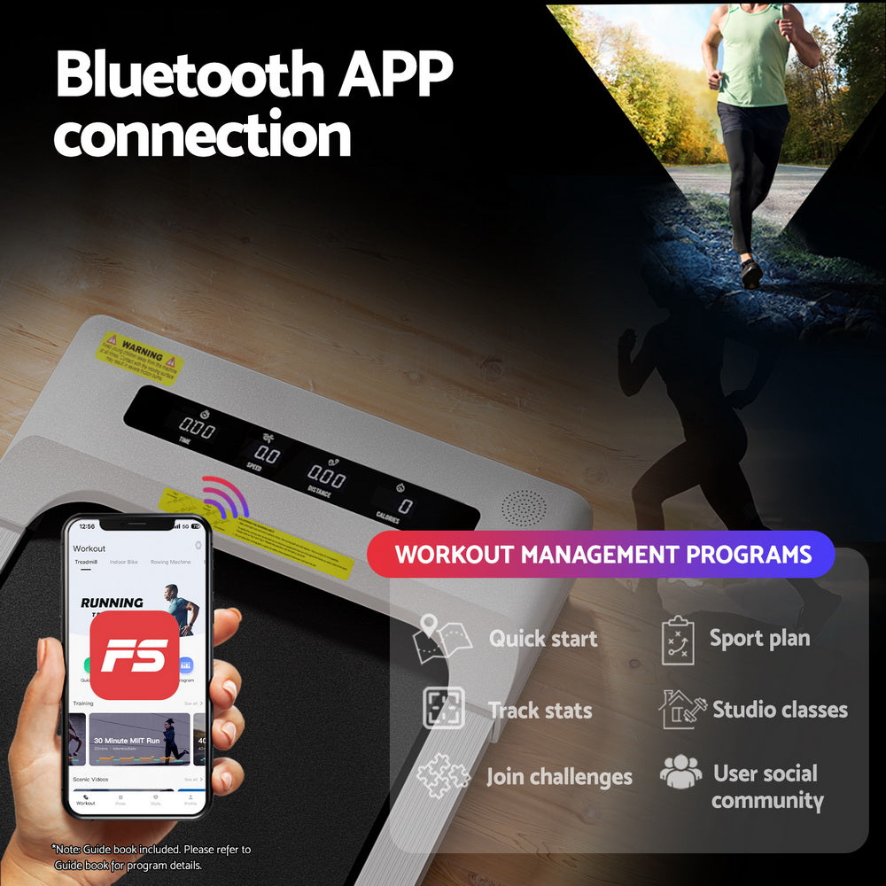 Everfit Treadmill Electric Walking Pad Incline Under Desk Home Gym 380mm White