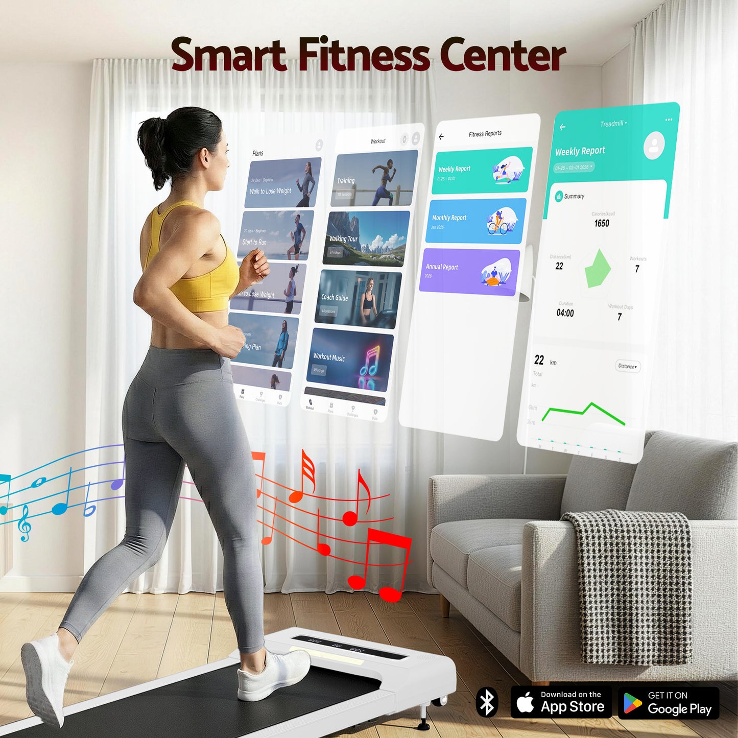 Everfit Treadmill Electric Walking Pad Incline Under Desk Home Gym 380mm White