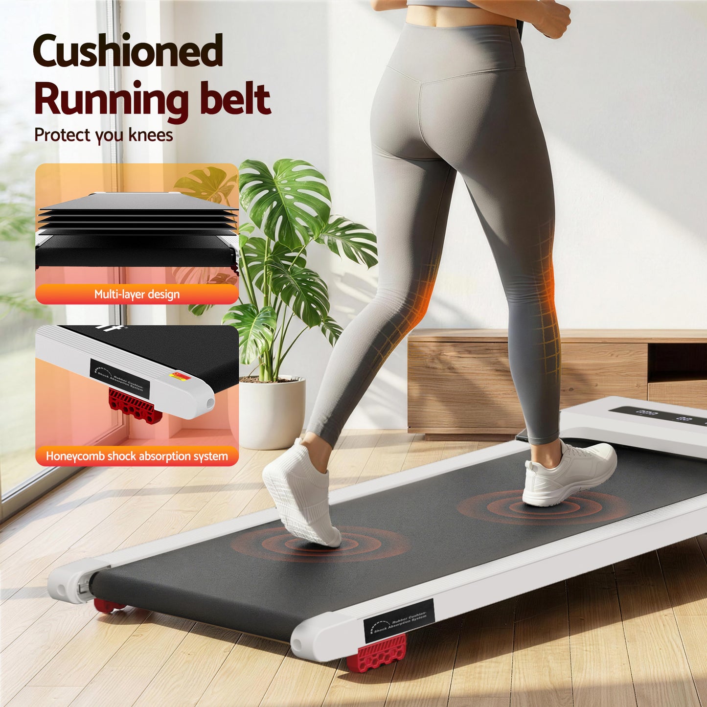 Everfit Treadmill Electric Walking Pad Incline Under Desk Home Gym 380mm White