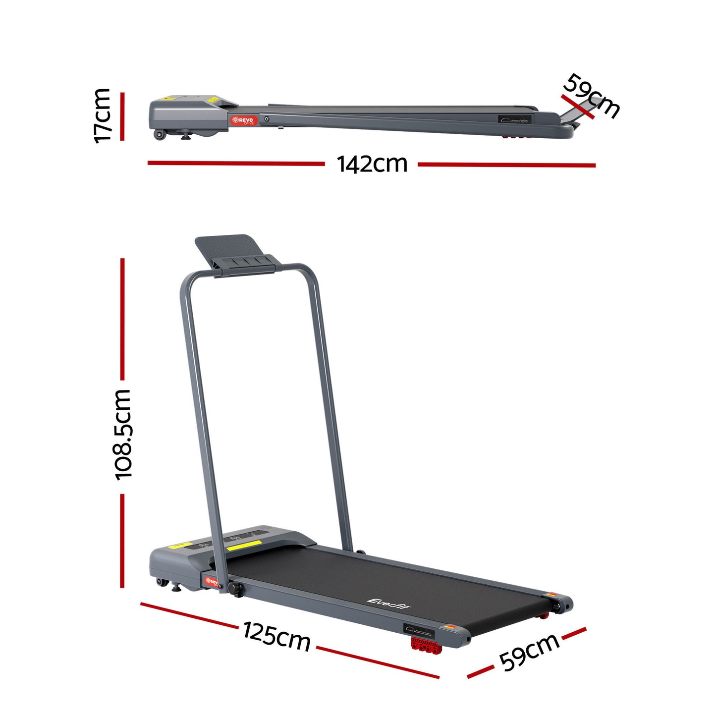 Everfit Treadmill Electric Walking Pad Incline Under Desk 380mm Grey