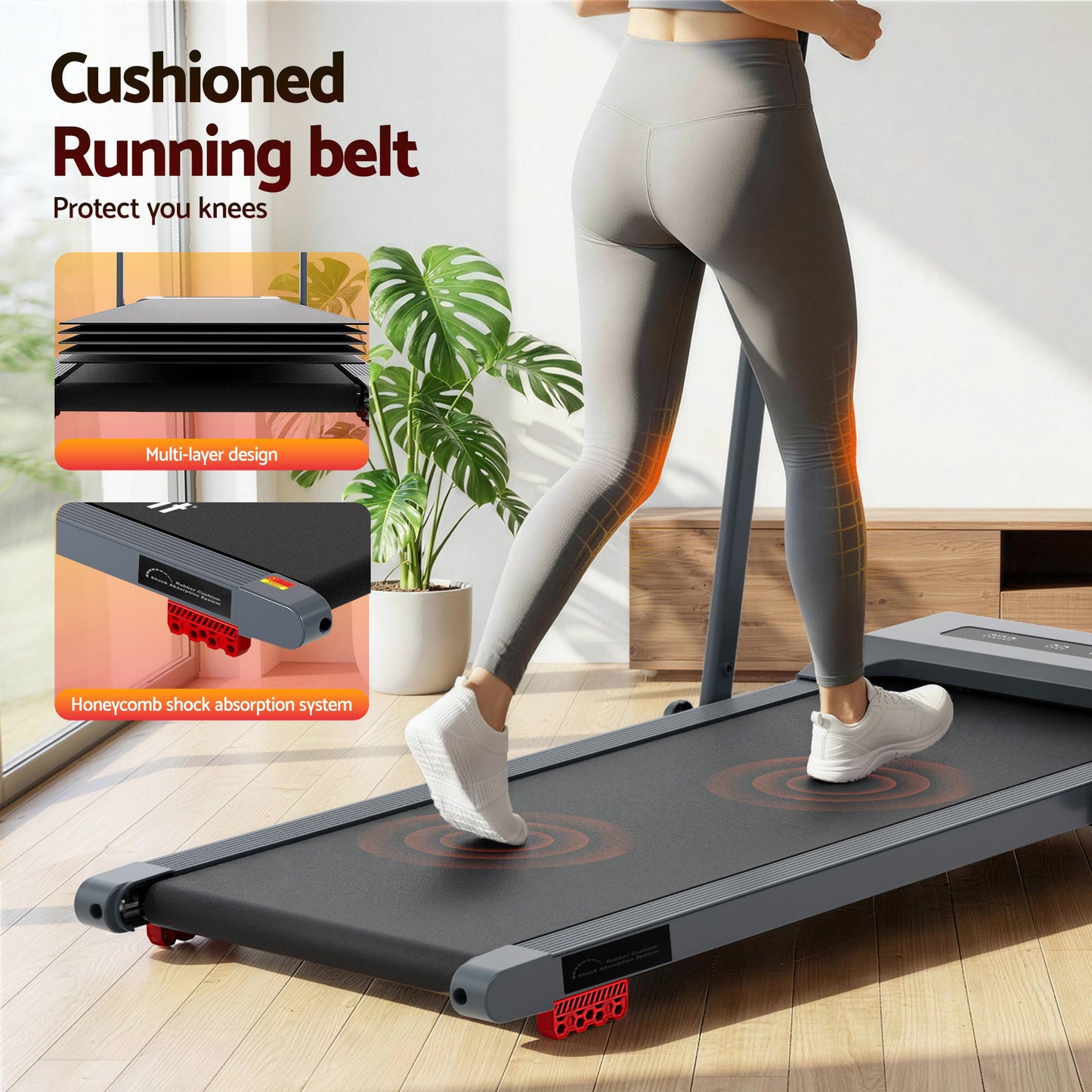 Everfit Treadmill Electric Walking Pad Incline Under Desk 380mm Grey