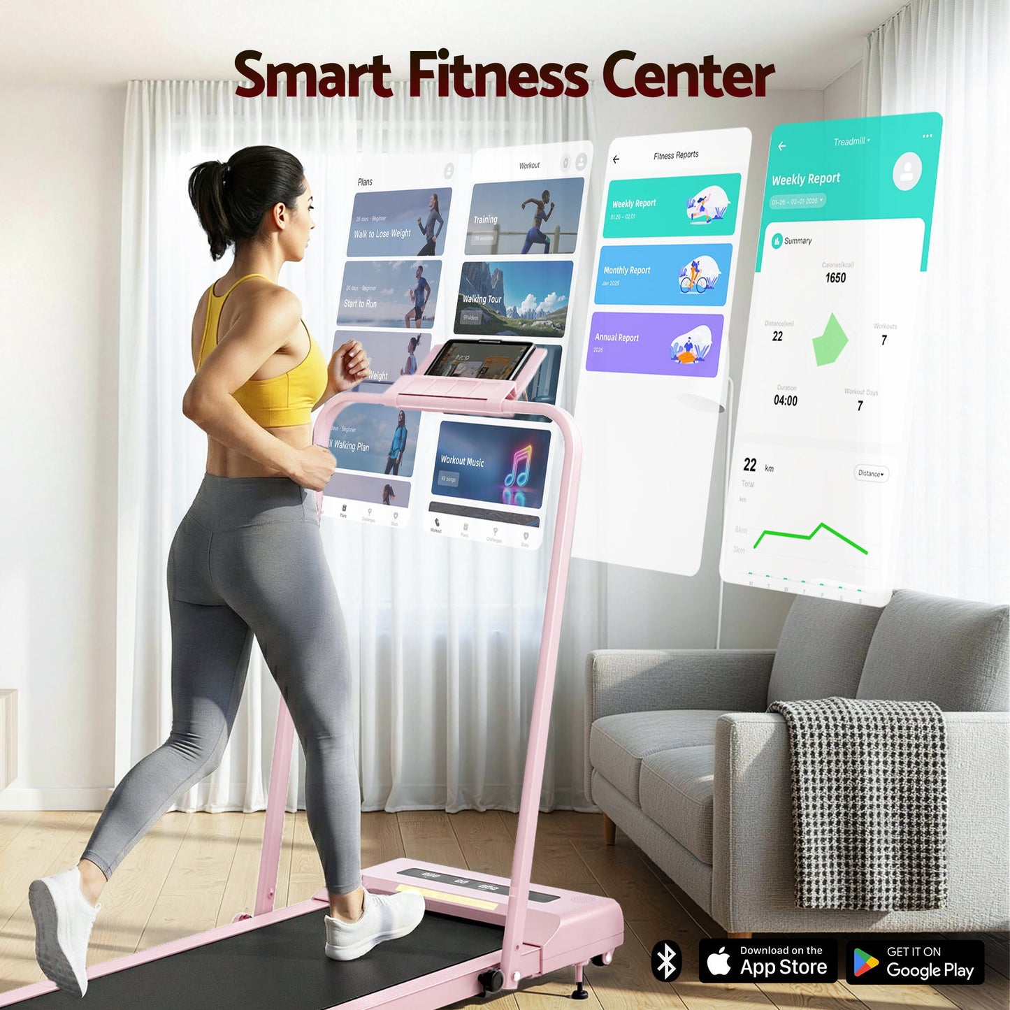 Everfit Treadmill Electric Walking Pad Incline Under Desk 380mm Pink