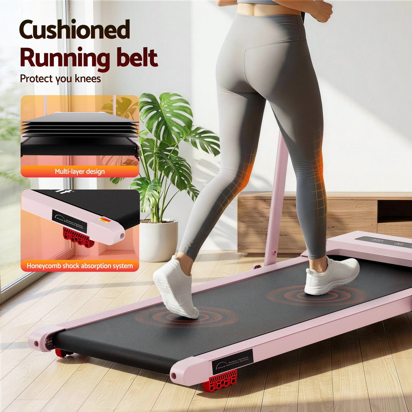 Everfit Treadmill Electric Walking Pad Incline Under Desk 380mm Pink