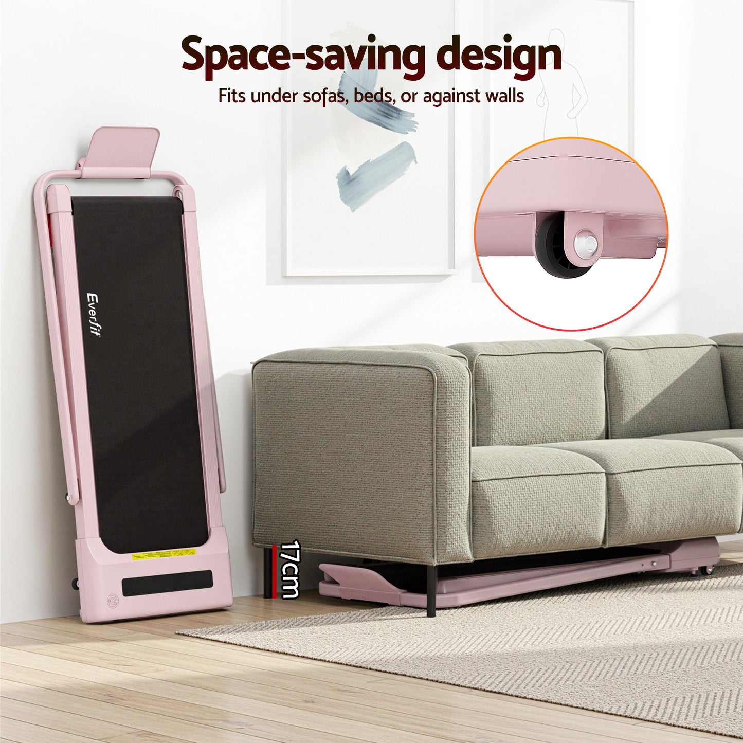 Everfit Treadmill Electric Walking Pad Incline Under Desk 380mm Pink