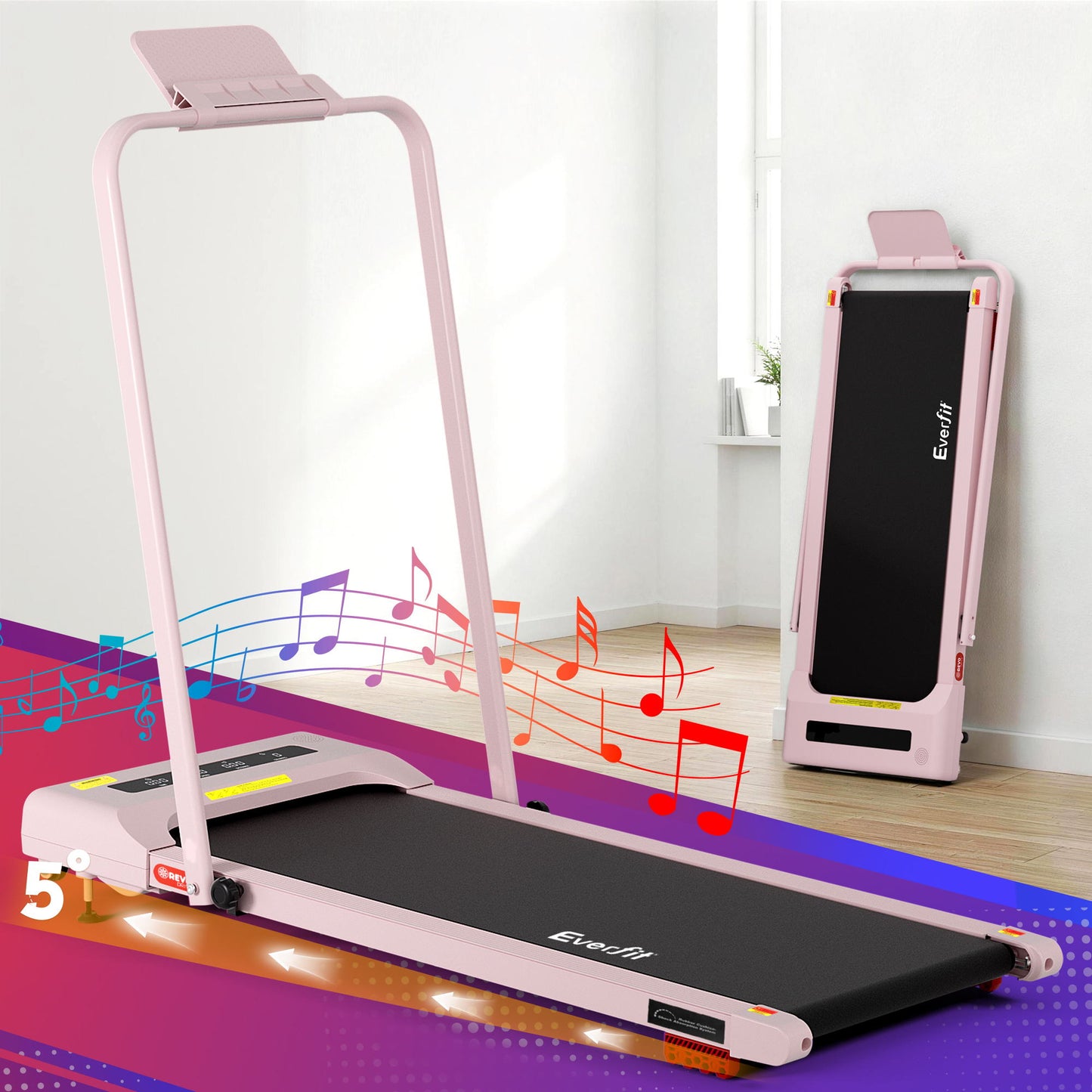 Everfit Treadmill Electric Walking Pad Incline Under Desk 380mm Pink