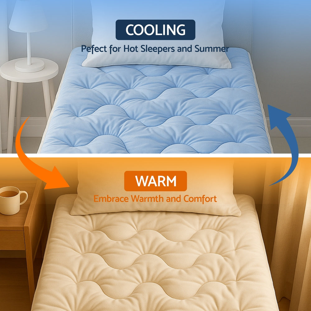 Giselle Bedding Pillowtop Mattress Topper 5cm Reversible Cooling & Soft Coral Fleece Pad for Back Pain Relief, Washable Skin-friendly Bed Protector with 45cm Deep Pocket Single