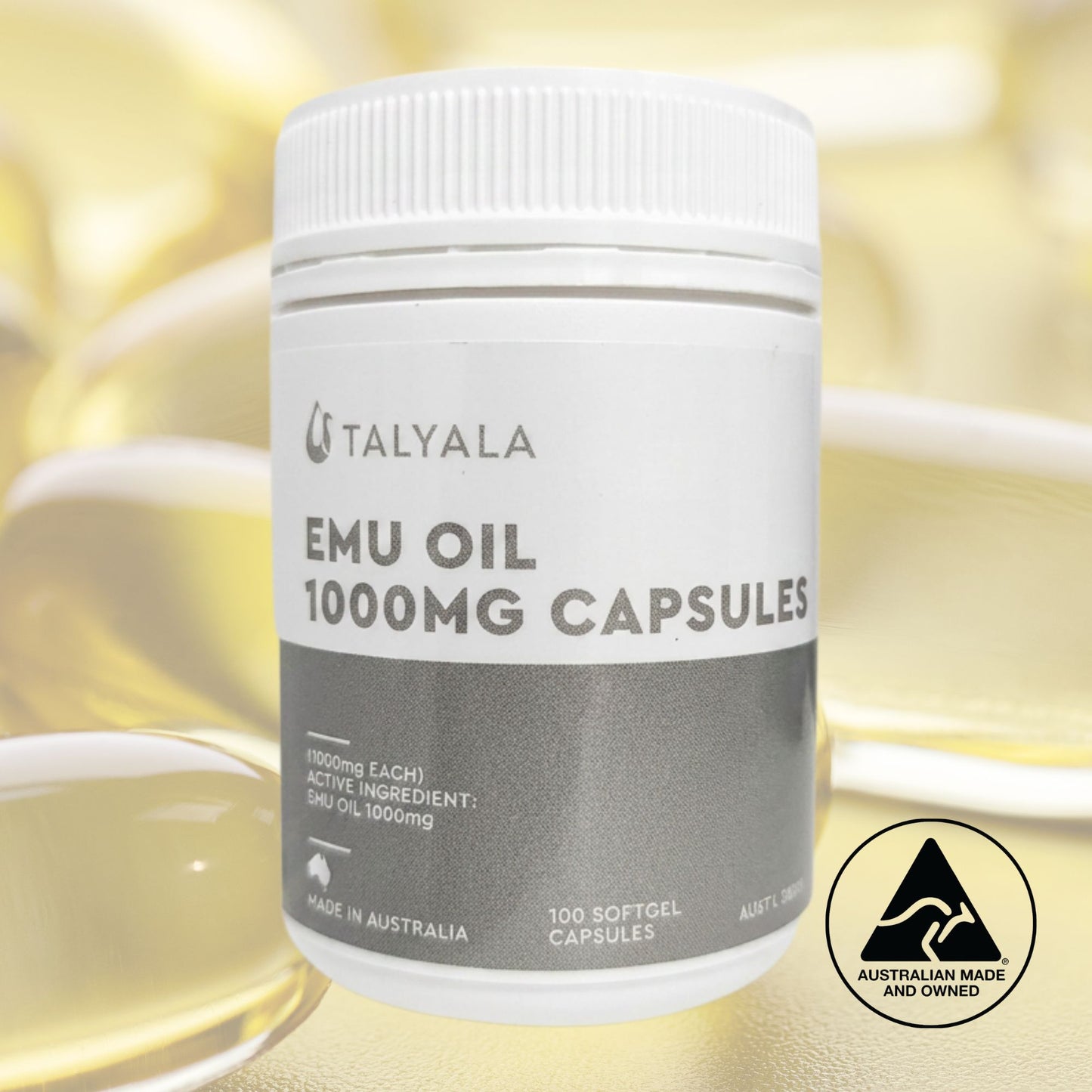 Talyala Emu Oil 1000 mg Capsules - 100 Softgel Capsules Jar
