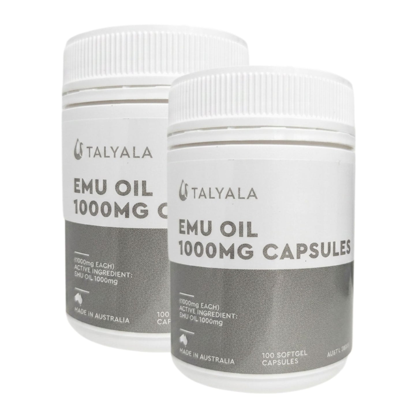 Talyala Emu Oil 1000 mg Capsules - 100 Softgel Capsules Jar Bulk