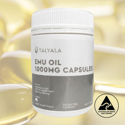 Talyala Emu Oil 1000 mg Capsules - 100 Softgel Capsules Jar