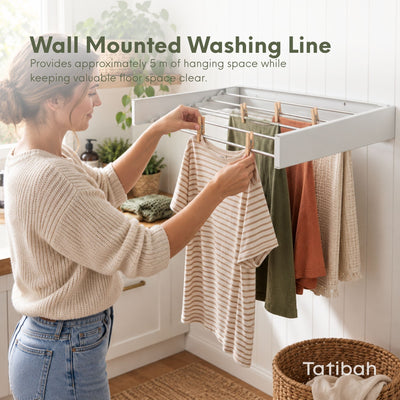 Tatibah 1x Wall Mounted Washing Line - Foldable 5m Clothes Drying Rack