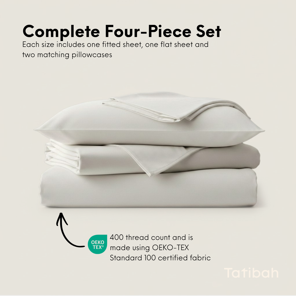 Tatibah King Bamboo Viscose Bed Sheet Set Deep Fit 400 Thread Count - White