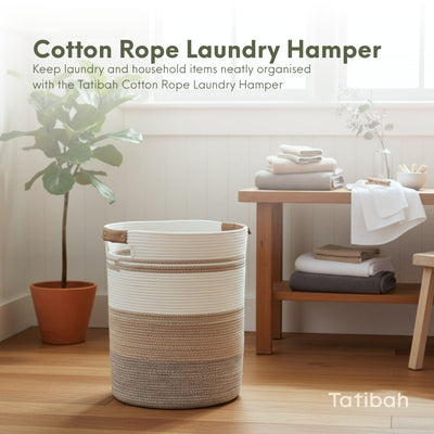 Tatibah Washing Hamper Cotton Laundry Basket 85L - Large Foldable Beige