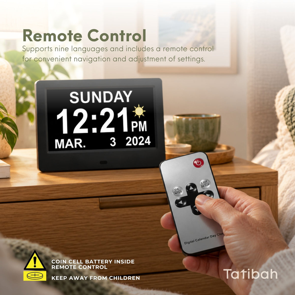Tatibah 10.1 Inch Digital Calendar Clock Large Font for Elderly with Remote